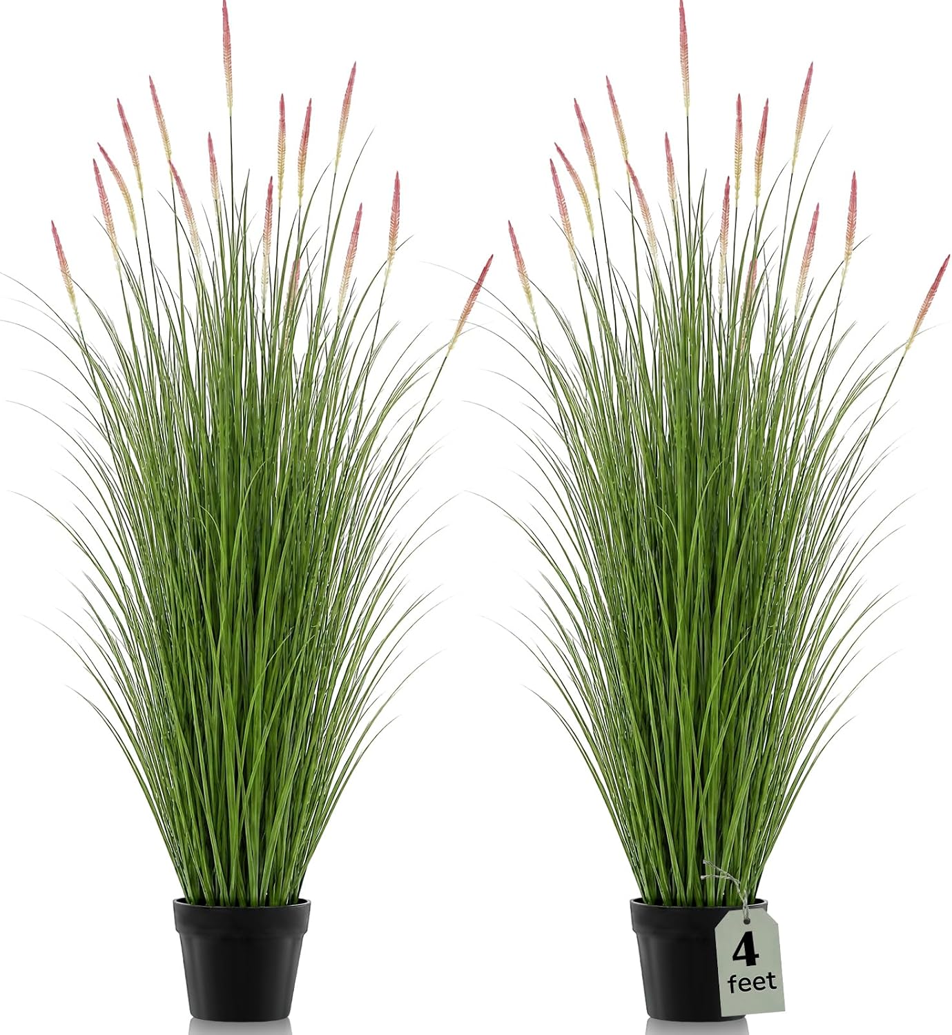 2 Pieces 4 ft Tall Artificial Grass Plants Fake Horsetail Reed Grass Plant with Green Spikes Potted Faux Greenery Floor Plants for Housewarming Gift House Garden Lobby Outdoor