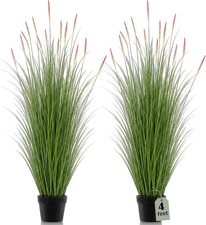 2 Pieces 4 ft Tall Artificial Grass Plants Fake Horsetail Reed Grass Plant with Green Spikes Potted Faux Greenery Floor Plants for Housewarming Gift House Garden Lobby Outdoor