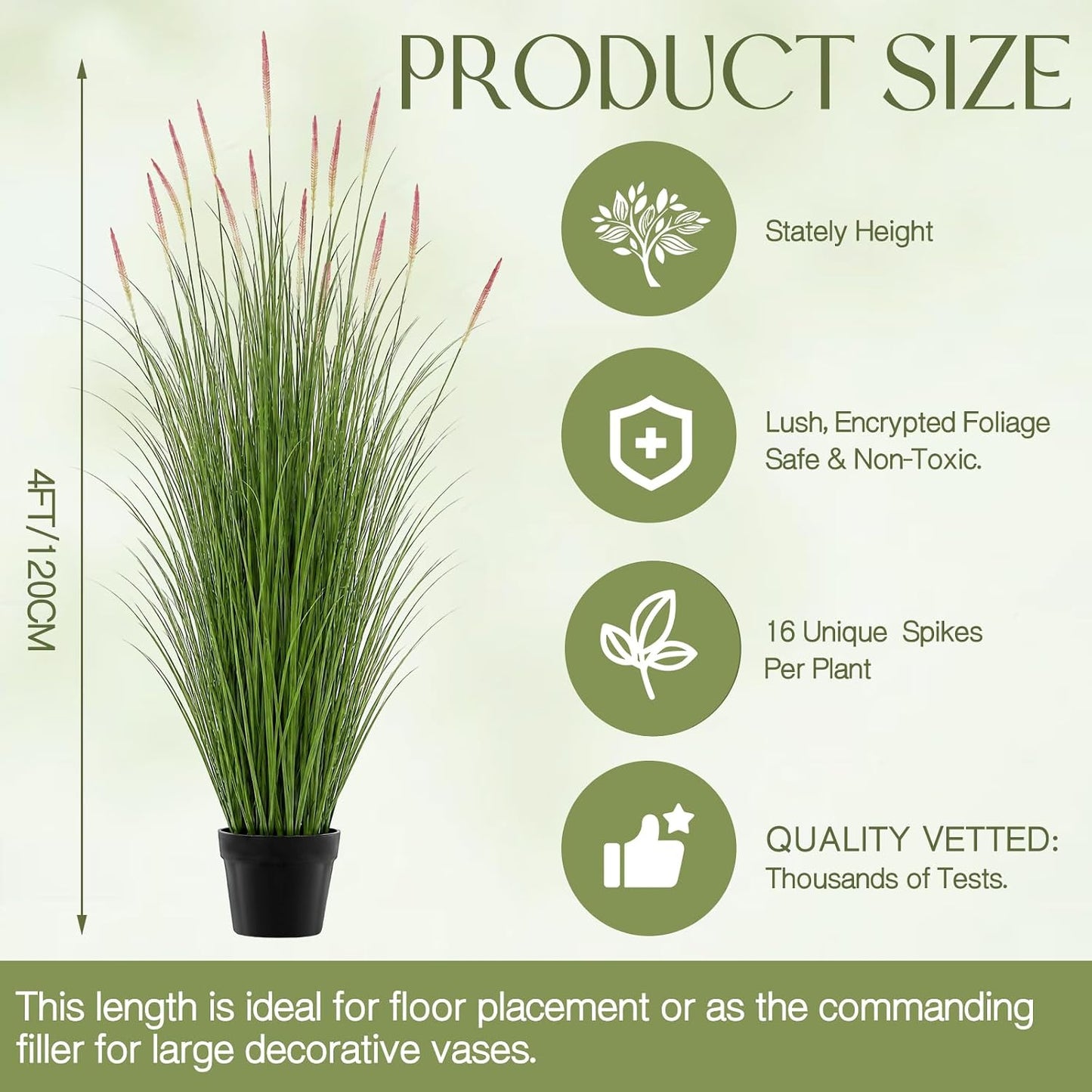 2 Pieces 4 ft Tall Artificial Grass Plants Fake Horsetail Reed Grass Plant with Green Spikes Potted Faux Greenery Floor Plants for Housewarming Gift House Garden Lobby Outdoor