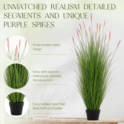 2 Pieces 4 ft Tall Artificial Grass Plants Fake Horsetail Reed Grass Plant with Green Spikes Potted Faux Greenery Floor Plants for Housewarming Gift House Garden Lobby Outdoor