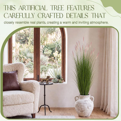 2 Pieces 4 ft Tall Artificial Grass Plants Fake Horsetail Reed Grass Plant with Green Spikes Potted Faux Greenery Floor Plants for Housewarming Gift House Garden Lobby Outdoor