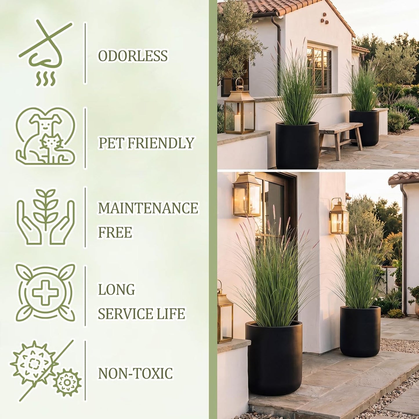 2 Pieces 4 ft Tall Artificial Grass Plants Fake Horsetail Reed Grass Plant with Green Spikes Potted Faux Greenery Floor Plants for Housewarming Gift House Garden Lobby Outdoor