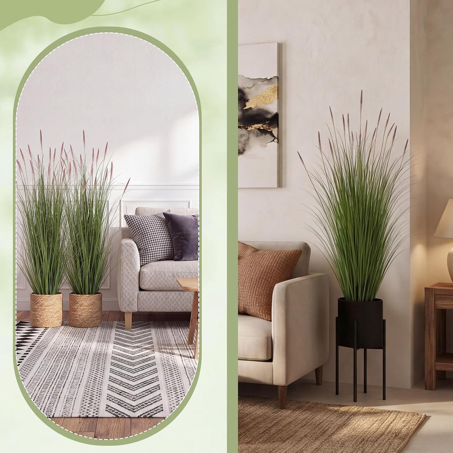 2 Pieces 4 ft Tall Artificial Grass Plants Fake Horsetail Reed Grass Plant with Green Spikes Potted Faux Greenery Floor Plants for Housewarming Gift House Garden Lobby Outdoor