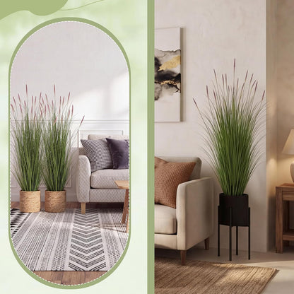 2 Pieces 4 ft Tall Artificial Grass Plants Fake Horsetail Reed Grass Plant with Green Spikes Potted Faux Greenery Floor Plants for Housewarming Gift House Garden Lobby Outdoor