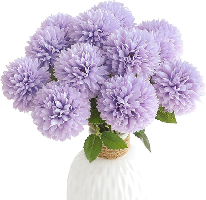 12pcs Lilac Faux Silk Mums Artificial Flowers Bulk Fake Chrysanthemums with Stems for DIY Wedding Table Centerpieces Floral Arrangements Vase Fillers Home Decorations