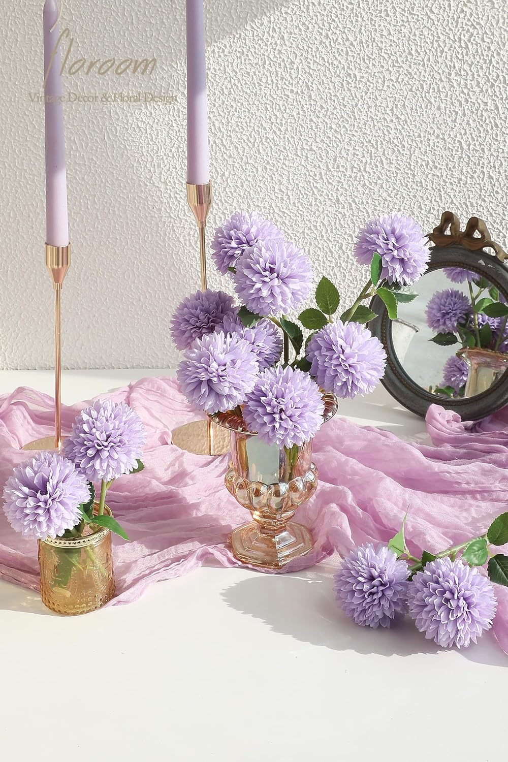 12pcs Lilac Faux Silk Mums Artificial Flowers Bulk Fake Chrysanthemums with Stems for DIY Wedding Table Centerpieces Floral Arrangements Vase Fillers Home Decorations