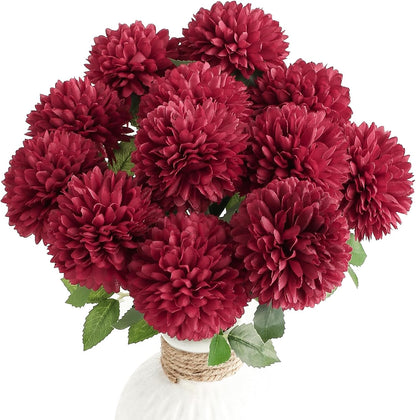 12pcs Lilac Faux Silk Mums Artificial Flowers Bulk Fake Chrysanthemums with Stems for DIY Wedding Table Centerpieces Floral Arrangements Vase Fillers Home Decorations