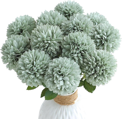 12pcs Lilac Faux Silk Mums Artificial Flowers Bulk Fake Chrysanthemums with Stems for DIY Wedding Table Centerpieces Floral Arrangements Vase Fillers Home Decorations