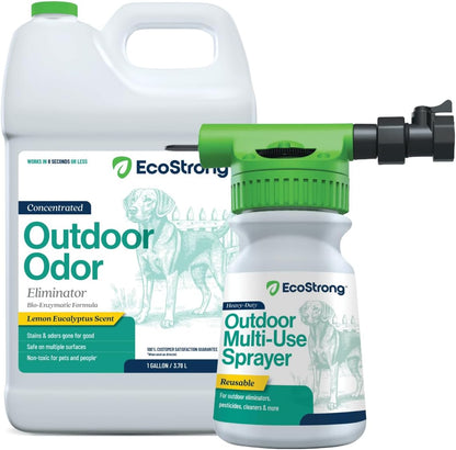 Outdoor Odor Eliminator | Outside Dog Urine Enzyme Cleaner – Powerful Pet, Cat, Animal Scent Deodorizer | Professional Strength for Yard, Turf, Kennels, Patios, Decks (Gallon with Sprayer)