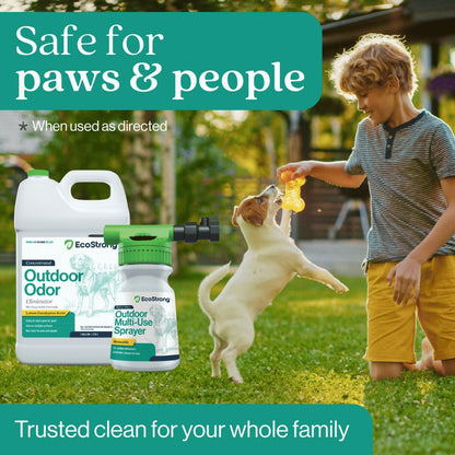Outdoor Odor Eliminator | Outside Dog Urine Enzyme Cleaner – Powerful Pet, Cat, Animal Scent Deodorizer | Professional Strength for Yard, Turf, Kennels, Patios, Decks (Gallon with Sprayer)