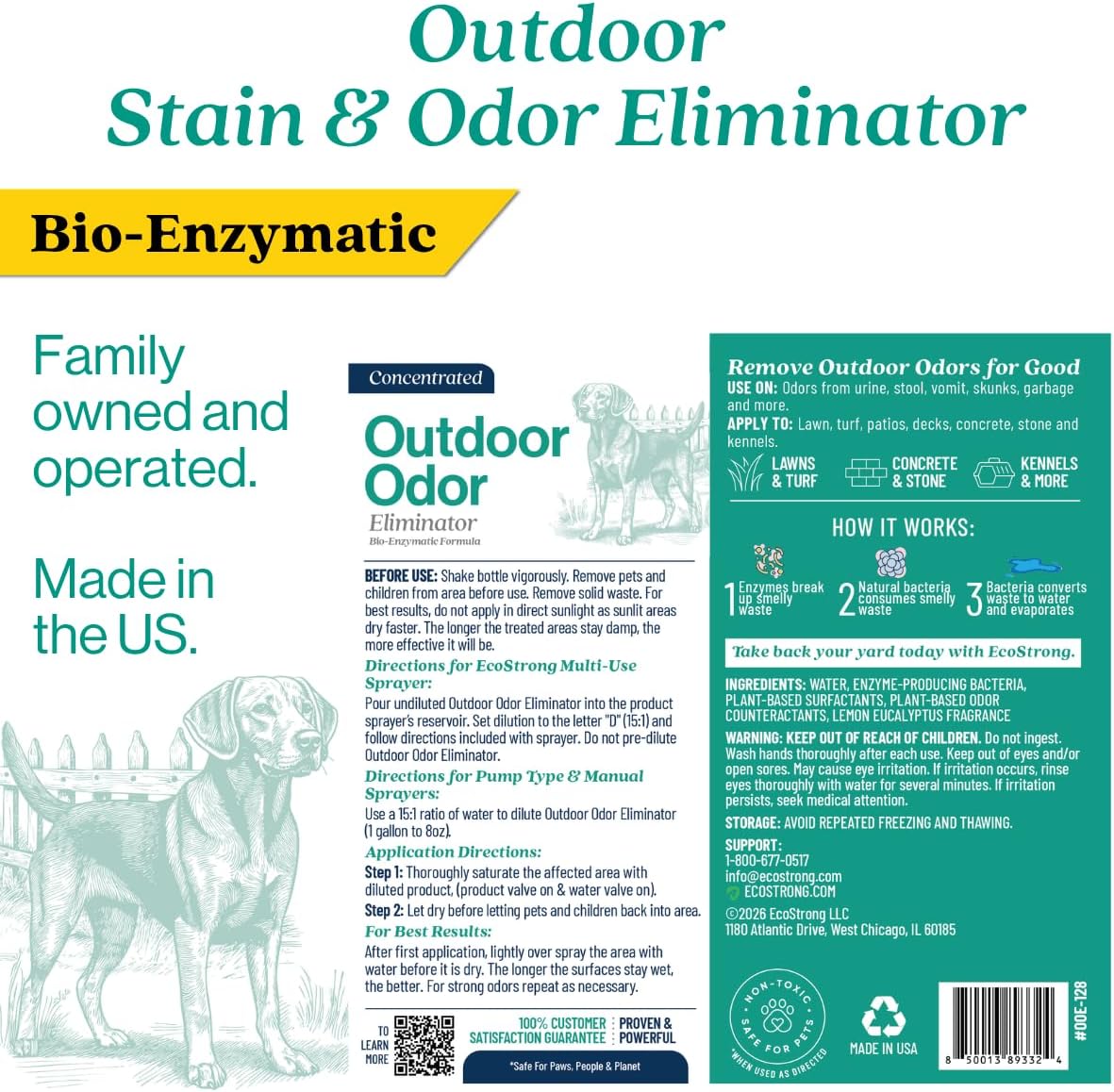 Outdoor Odor Eliminator | Outside Dog Urine Enzyme Cleaner – Powerful Pet, Cat, Animal Scent Deodorizer | Professional Strength for Yard, Turf, Kennels, Patios, Decks (Gallon with Sprayer)