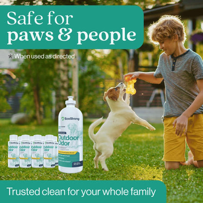 Outdoor Odor Eliminator | Outside Dog Urine Enzyme Cleaner – Powerful Pet, Cat, Animal Scent Deodorizer | Professional Strength for Yard, Turf, Kennels, Patios, Decks (Gallon with Sprayer)