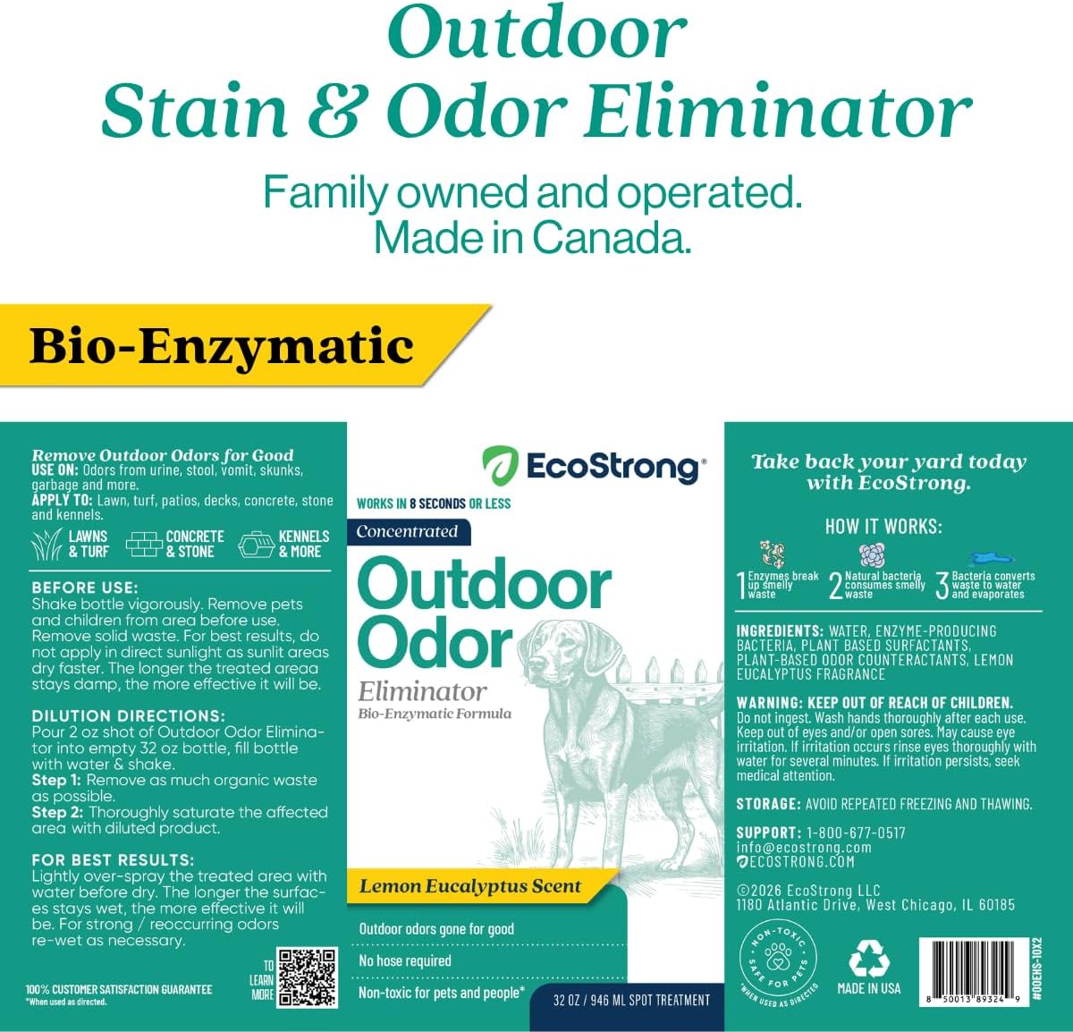 Outdoor Odor Eliminator | Outside Dog Urine Enzyme Cleaner – Powerful Pet, Cat, Animal Scent Deodorizer | Professional Strength for Yard, Turf, Kennels, Patios, Decks (Gallon with Sprayer)