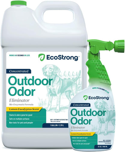 Outdoor Odor Eliminator | Outside Dog Urine Enzyme Cleaner – Powerful Pet, Cat, Animal Scent Deodorizer | Professional Strength for Yard, Turf, Kennels, Patios, Decks (Gallon with Sprayer)