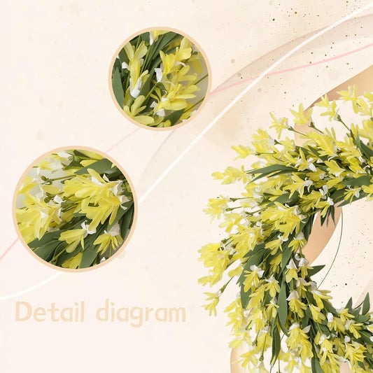 24 Inch Summer Wreath for Front Door - Yellow Artificial Flower Wreath with Green Leaves, All-Season Decor for Home Porch, Wall, Fireplace, Outdoor Indoor Spring Party Wedding Decoration