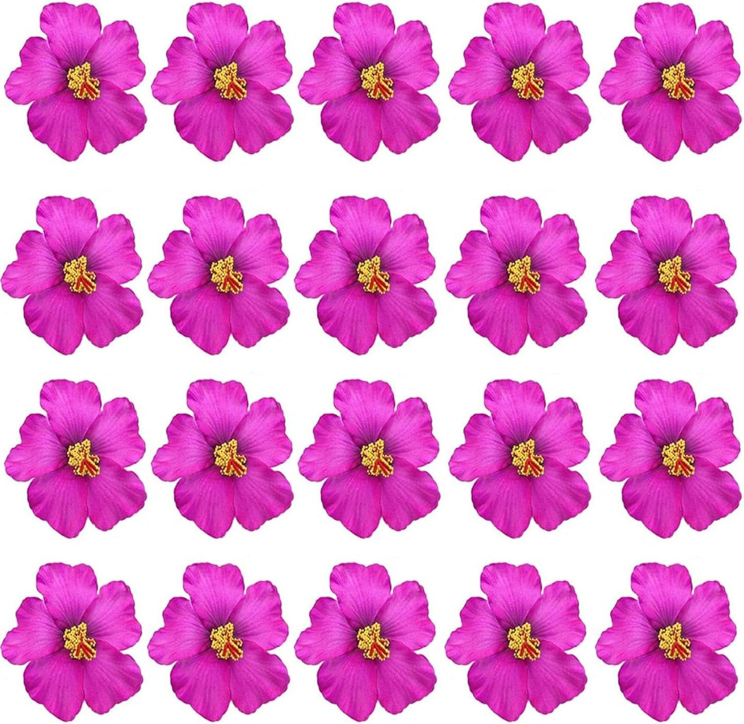 20 Pcs Hawaiian Artificial Flowers, Plumeria Hibiscus Fake Flowers 3.5 Inch for DIY Hair Clips, Brooch, Wreath, Wedding Decor, Beach Party Supplies