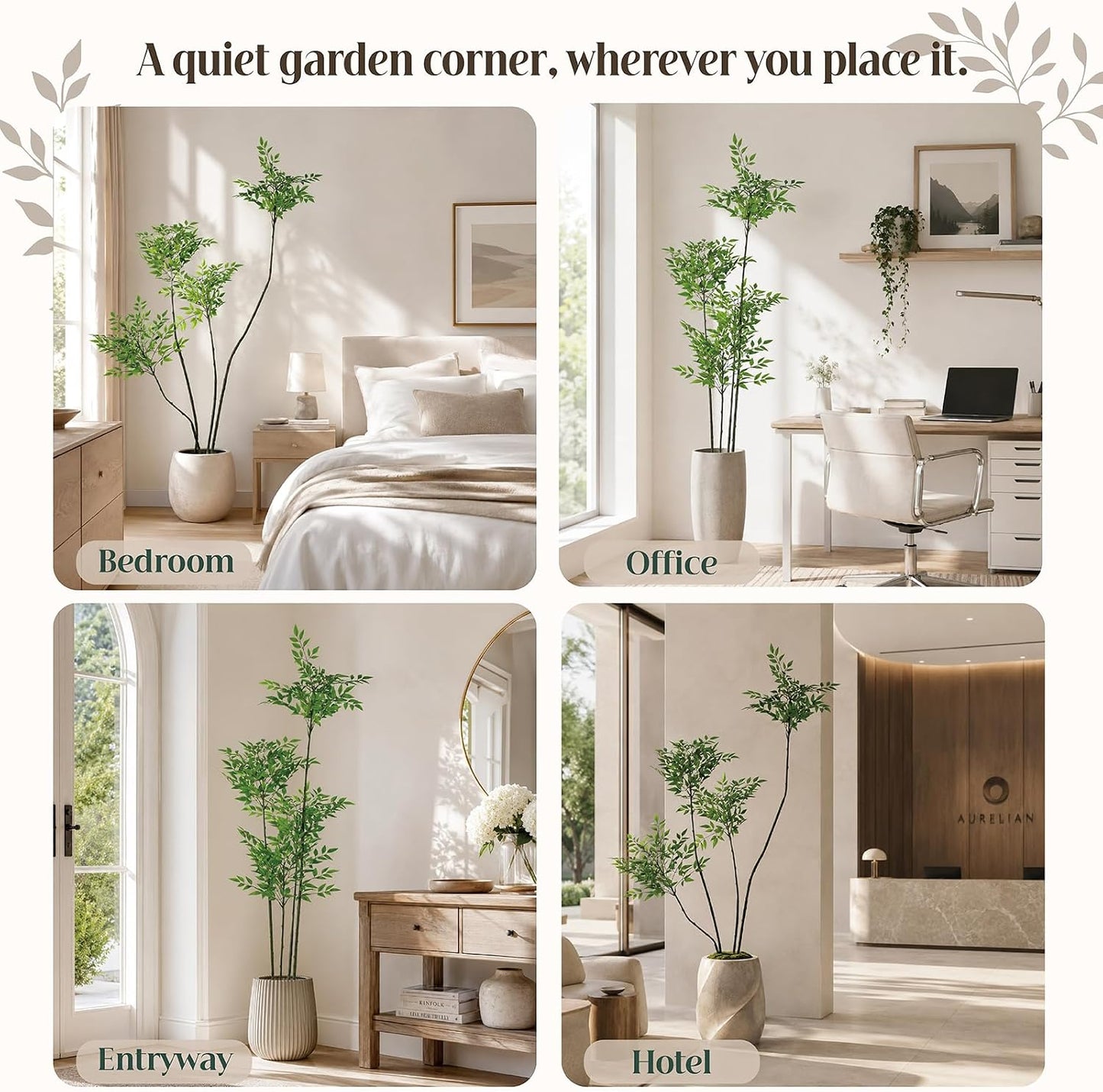 5ft Faux Nandina Domestica, Artificial Bamboo Potted Floor Plant, Realistic Low Maintenance Greenery for Indoor Outdoor Garden Entryway Office Modern Farmhouse
