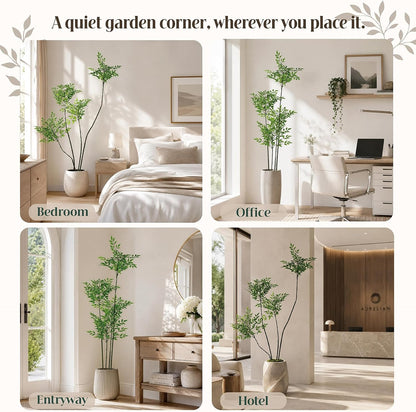 5ft Faux Nandina Domestica, Artificial Bamboo Potted Floor Plant, Realistic Low Maintenance Greenery for Indoor Outdoor Garden Entryway Office Modern Farmhouse