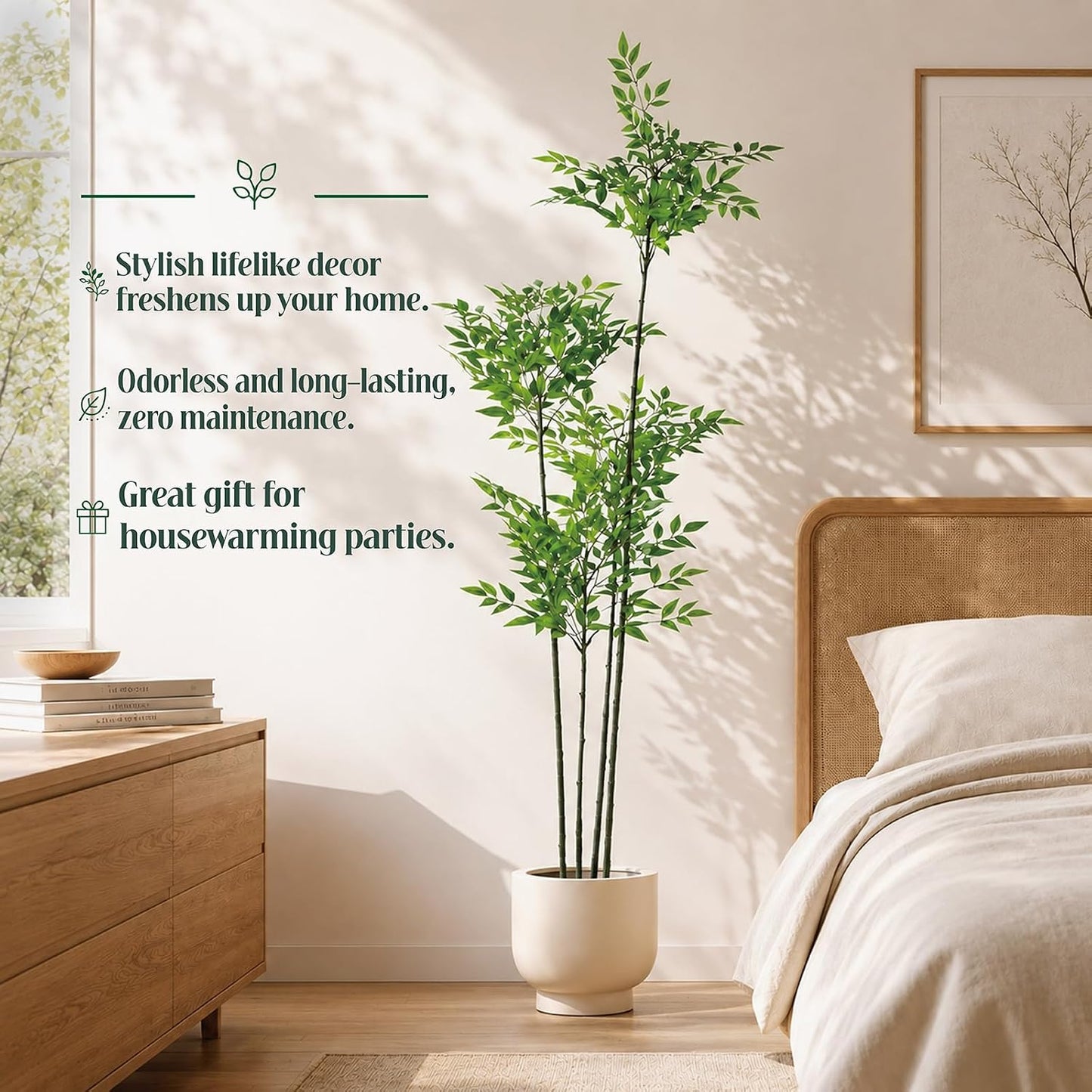 5ft Faux Nandina Domestica, Artificial Bamboo Potted Floor Plant, Realistic Low Maintenance Greenery for Indoor Outdoor Garden Entryway Office Modern Farmhouse