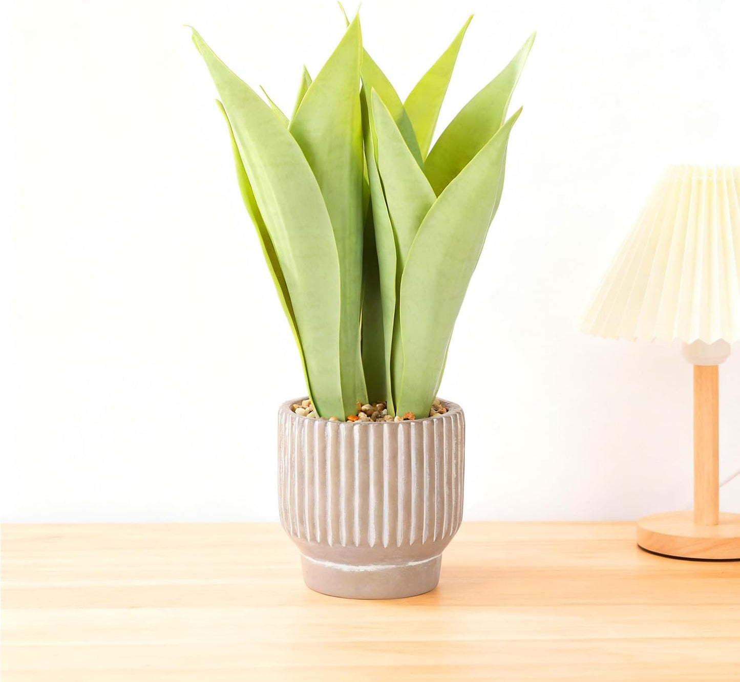 Artificial Realistic Snake Plant 16" with White Ceramic Pot | Fake Snake Plants Sansevieria Greenery Faux Snake Plant for Home Office Living Room Housewarming Gifts Indoor Decor