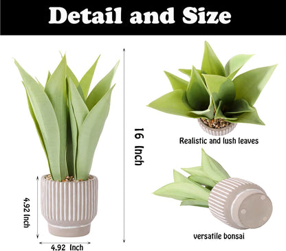 Artificial Realistic Snake Plant 16" with White Ceramic Pot | Fake Snake Plants Sansevieria Greenery Faux Snake Plant for Home Office Living Room Housewarming Gifts Indoor Decor