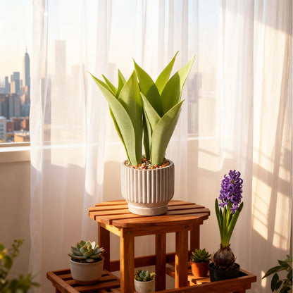 Artificial Realistic Snake Plant 16" with White Ceramic Pot | Fake Snake Plants Sansevieria Greenery Faux Snake Plant for Home Office Living Room Housewarming Gifts Indoor Decor