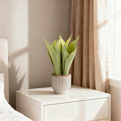Artificial Realistic Snake Plant 16" with White Ceramic Pot | Fake Snake Plants Sansevieria Greenery Faux Snake Plant for Home Office Living Room Housewarming Gifts Indoor Decor