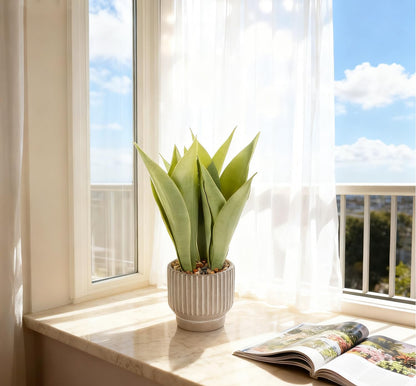 Artificial Realistic Snake Plant 16" with White Ceramic Pot | Fake Snake Plants Sansevieria Greenery Faux Snake Plant for Home Office Living Room Housewarming Gifts Indoor Decor