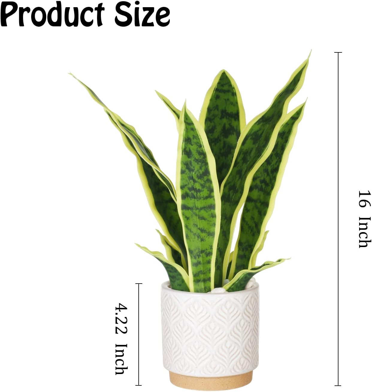 Artificial Realistic Snake Plant 16" with White Ceramic Pot | Fake Snake Plants Sansevieria Greenery Faux Snake Plant for Home Office Living Room Housewarming Gifts Indoor Decor
