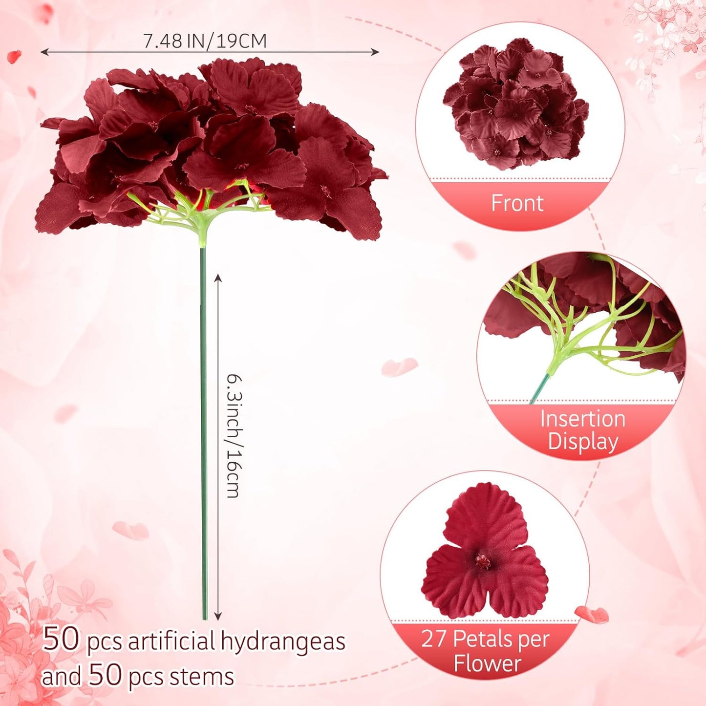 100 Pcs Hydrangea Artificial Flowers Bulk 7.48 Inch Artificial Hydrangeas with Removable Stems Faux Flowers Wedding Decor for Home Garden Party Decoration DIY Project (Lavender)