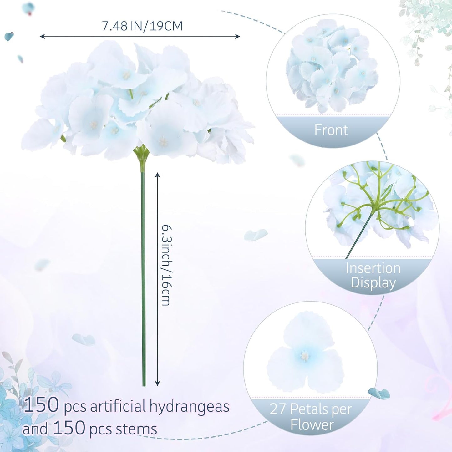 100 Pcs Hydrangea Artificial Flowers Bulk 7.48 Inch Artificial Hydrangeas with Removable Stems Faux Flowers Wedding Decor for Home Garden Party Decoration DIY Project (Lavender)