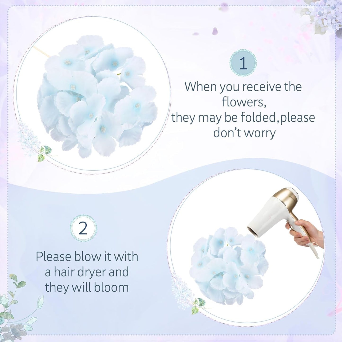 100 Pcs Hydrangea Artificial Flowers Bulk 7.48 Inch Artificial Hydrangeas with Removable Stems Faux Flowers Wedding Decor for Home Garden Party Decoration DIY Project (Lavender)
