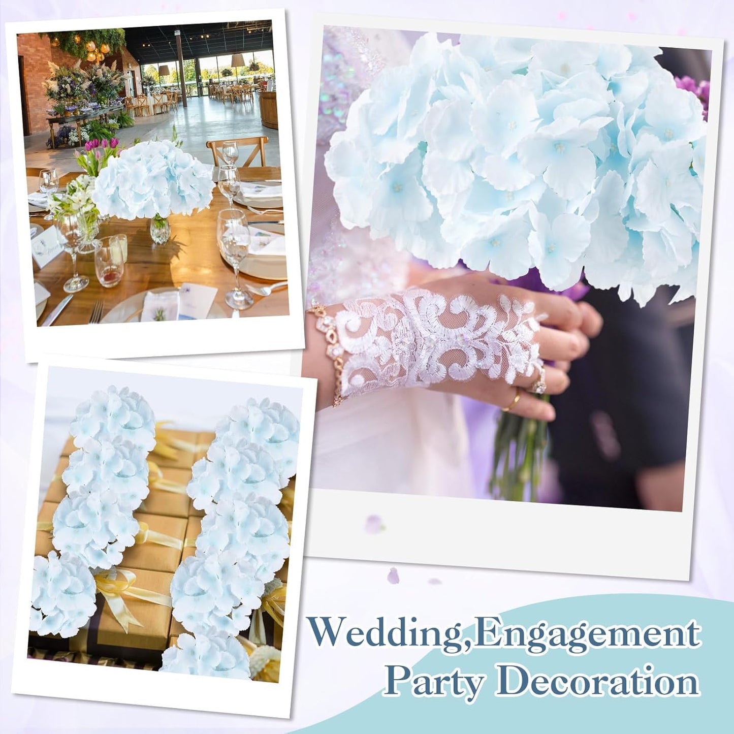100 Pcs Hydrangea Artificial Flowers Bulk 7.48 Inch Artificial Hydrangeas with Removable Stems Faux Flowers Wedding Decor for Home Garden Party Decoration DIY Project (Lavender)