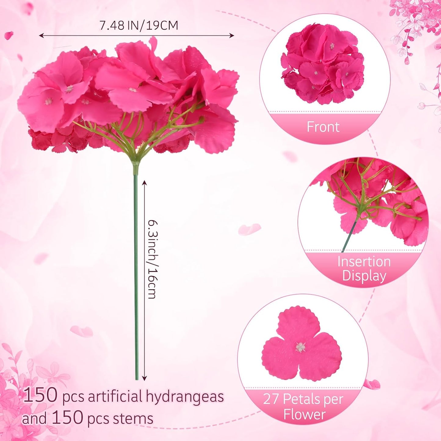100 Pcs Hydrangea Artificial Flowers Bulk 7.48 Inch Artificial Hydrangeas with Removable Stems Faux Flowers Wedding Decor for Home Garden Party Decoration DIY Project (Lavender)