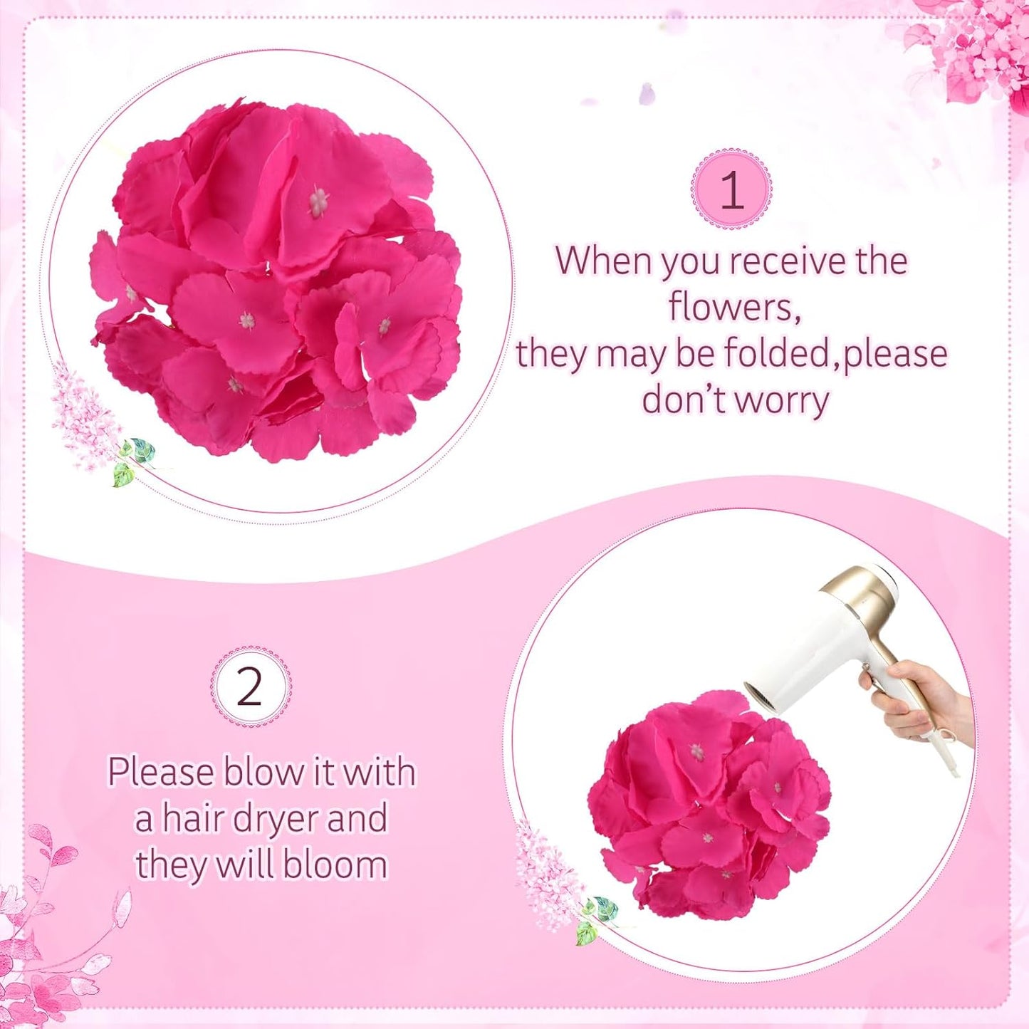 100 Pcs Hydrangea Artificial Flowers Bulk 7.48 Inch Artificial Hydrangeas with Removable Stems Faux Flowers Wedding Decor for Home Garden Party Decoration DIY Project (Lavender)
