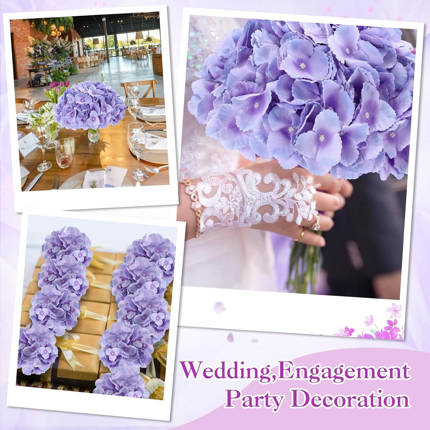 100 Pcs Hydrangea Artificial Flowers Bulk 7.48 Inch Artificial Hydrangeas with Removable Stems Faux Flowers Wedding Decor for Home Garden Party Decoration DIY Project (Lavender)