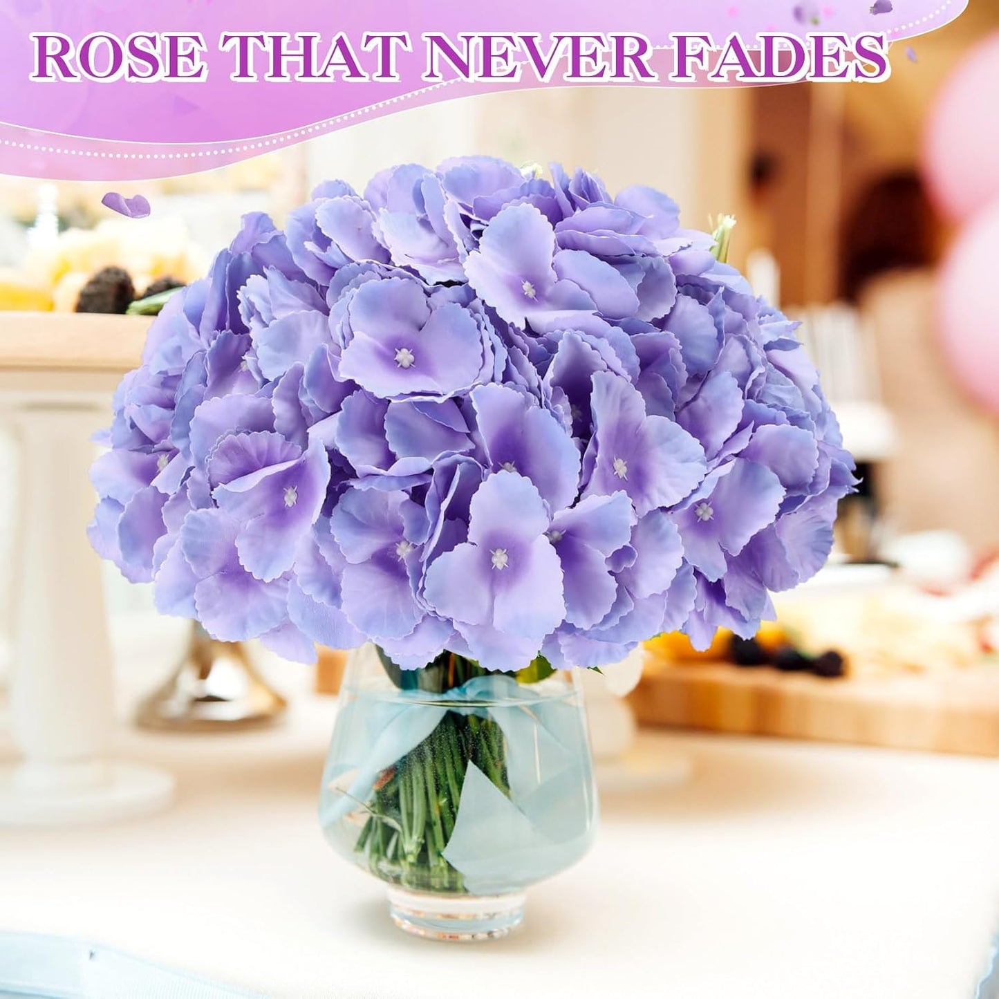 100 Pcs Hydrangea Artificial Flowers Bulk 7.48 Inch Artificial Hydrangeas with Removable Stems Faux Flowers Wedding Decor for Home Garden Party Decoration DIY Project (Lavender)