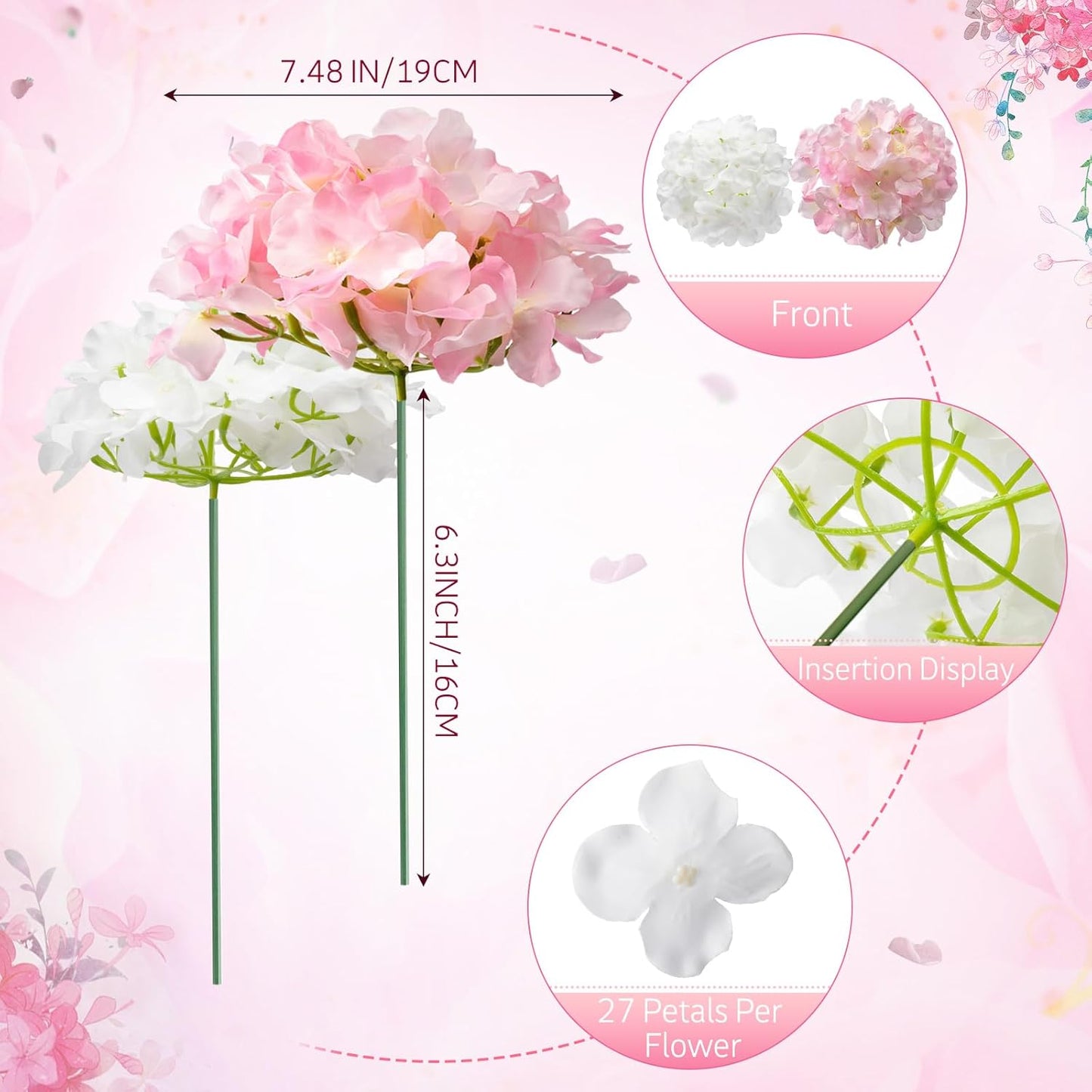 100 Pcs Hydrangea Artificial Flowers Bulk 7.48 Inch Artificial Hydrangeas with Removable Stems Faux Flowers Wedding Decor for Home Garden Party Decoration DIY Project (Lavender)