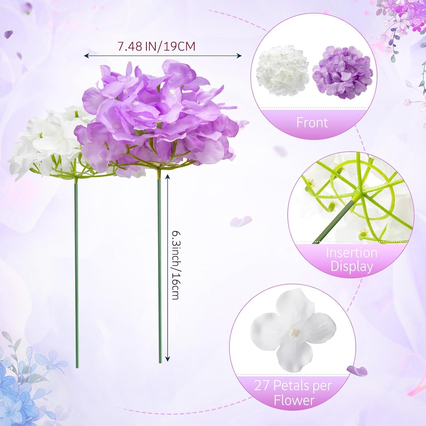 100 Pcs Hydrangea Artificial Flowers Bulk 7.48 Inch Artificial Hydrangeas with Removable Stems Faux Flowers Wedding Decor for Home Garden Party Decoration DIY Project (Lavender)