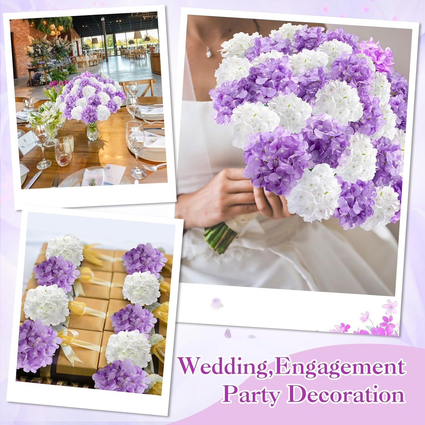 100 Pcs Hydrangea Artificial Flowers Bulk 7.48 Inch Artificial Hydrangeas with Removable Stems Faux Flowers Wedding Decor for Home Garden Party Decoration DIY Project (Lavender)