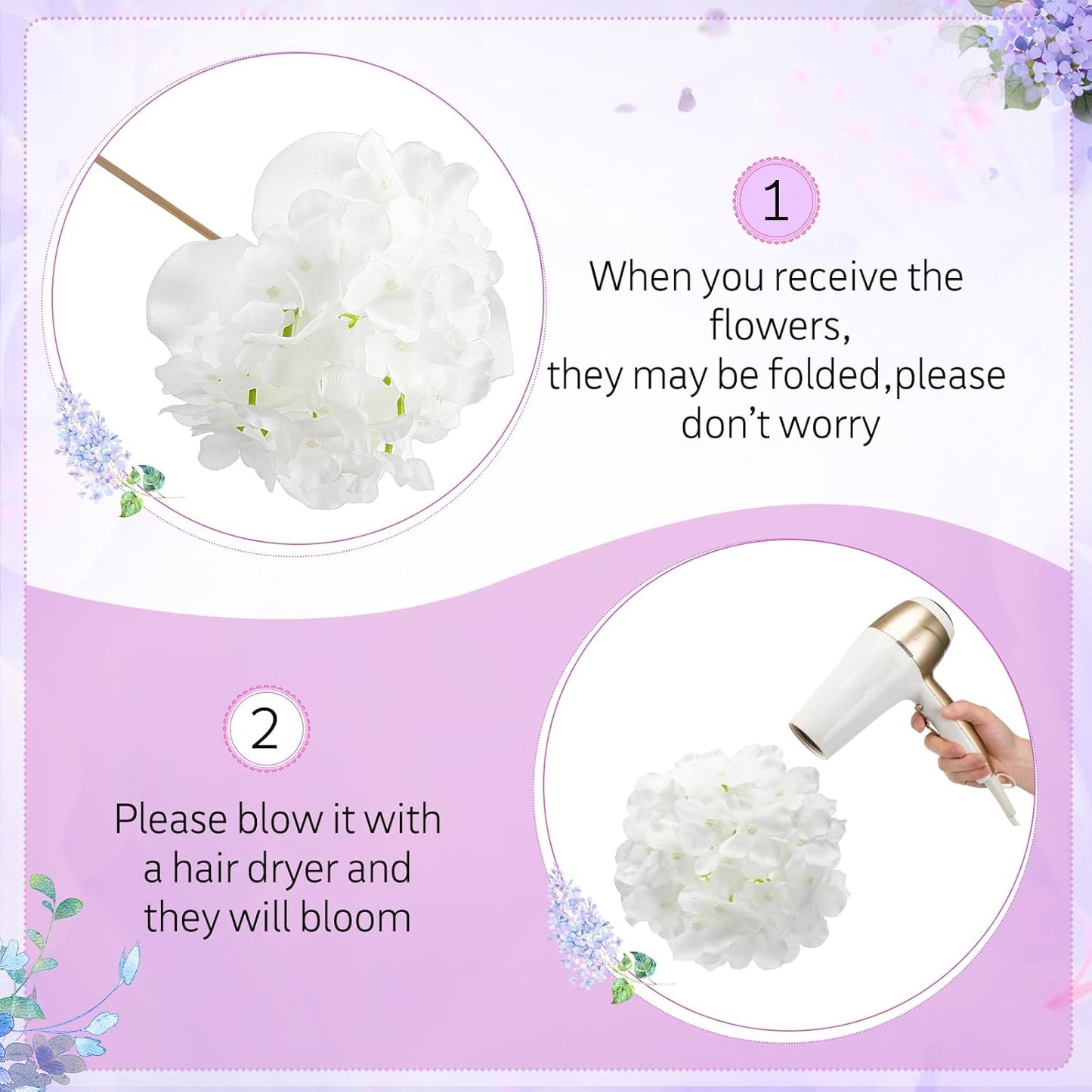 100 Pcs Hydrangea Artificial Flowers Bulk 7.48 Inch Artificial Hydrangeas with Removable Stems Faux Flowers Wedding Decor for Home Garden Party Decoration DIY Project (Lavender)