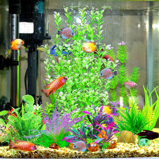 5PCs Mult-Color Aquarium Decor Plants Set, 23.6 Inches Extra Large Artificial Plastic Fish Tank with 4 Plastic Plants, Tall Fish Tank Decorations