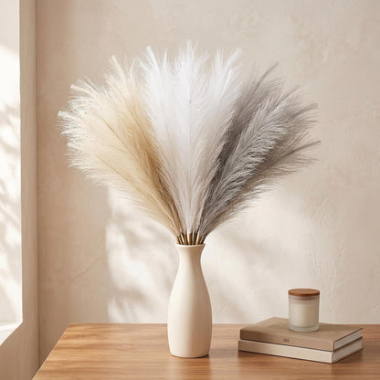 30PCS Artificial Pampas Grass Decor, 21.7" Small Faux Pampas Grass No Shedding Allergy Free, Fluffy Boho Silk Flowers for Vase Filler, Home Living Room Wedding Table Centerpieces, Beige