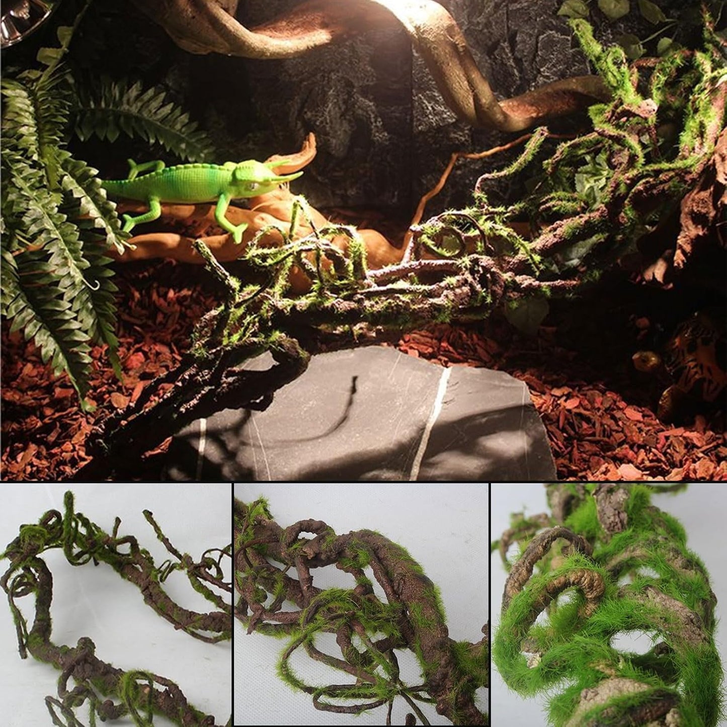 Reptile Jungle Vines Flexible Bend-A-Branch, 3.6Ft Reptile Climbing Branches, Chameleon Flexible Vine Decor,Terrarium Plants Decoration Accessories for Lizard Gecko Frog Snake