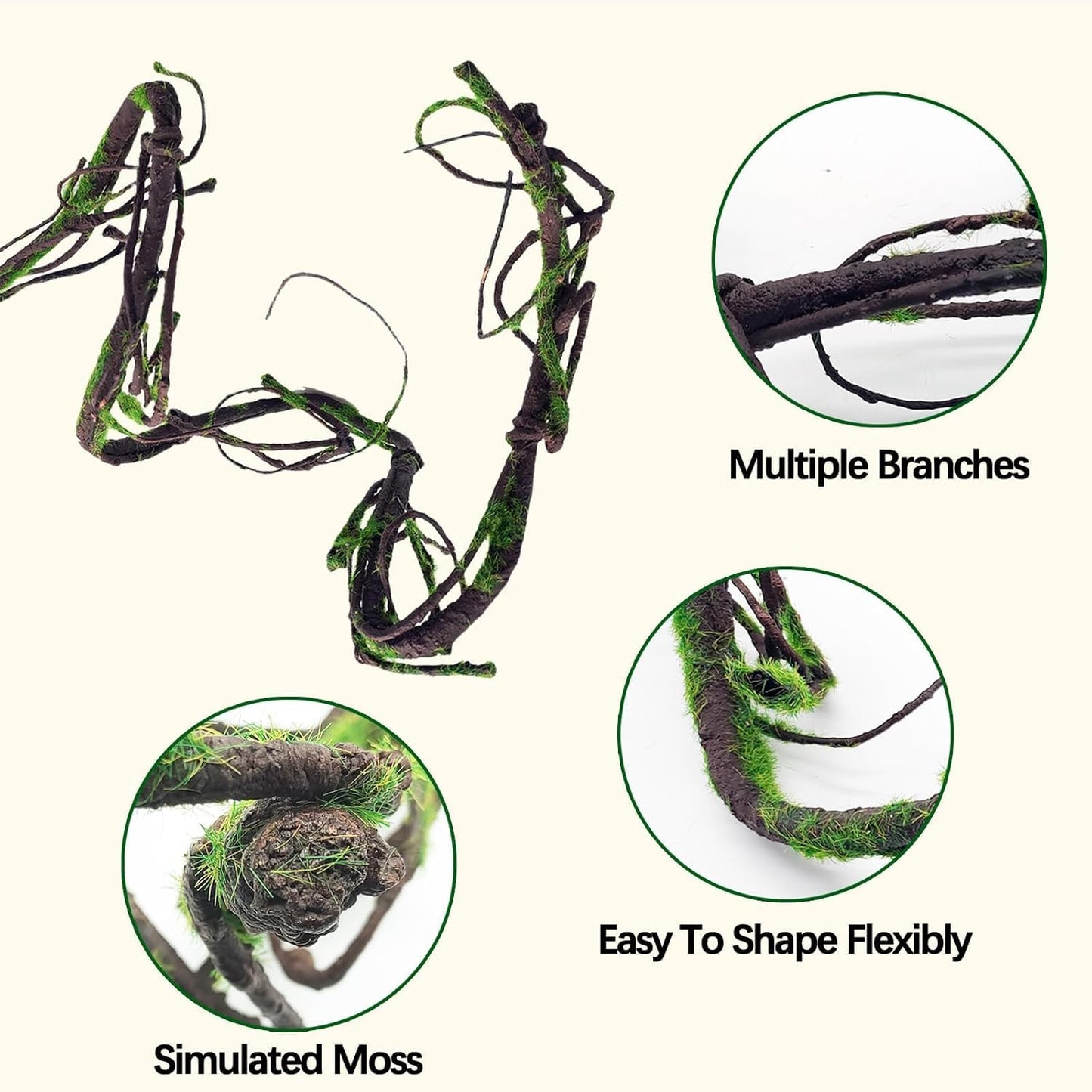 Reptile Jungle Vines Flexible Bend-A-Branch, 3.6Ft Reptile Climbing Branches, Chameleon Flexible Vine Decor,Terrarium Plants Decoration Accessories for Lizard Gecko Frog Snake