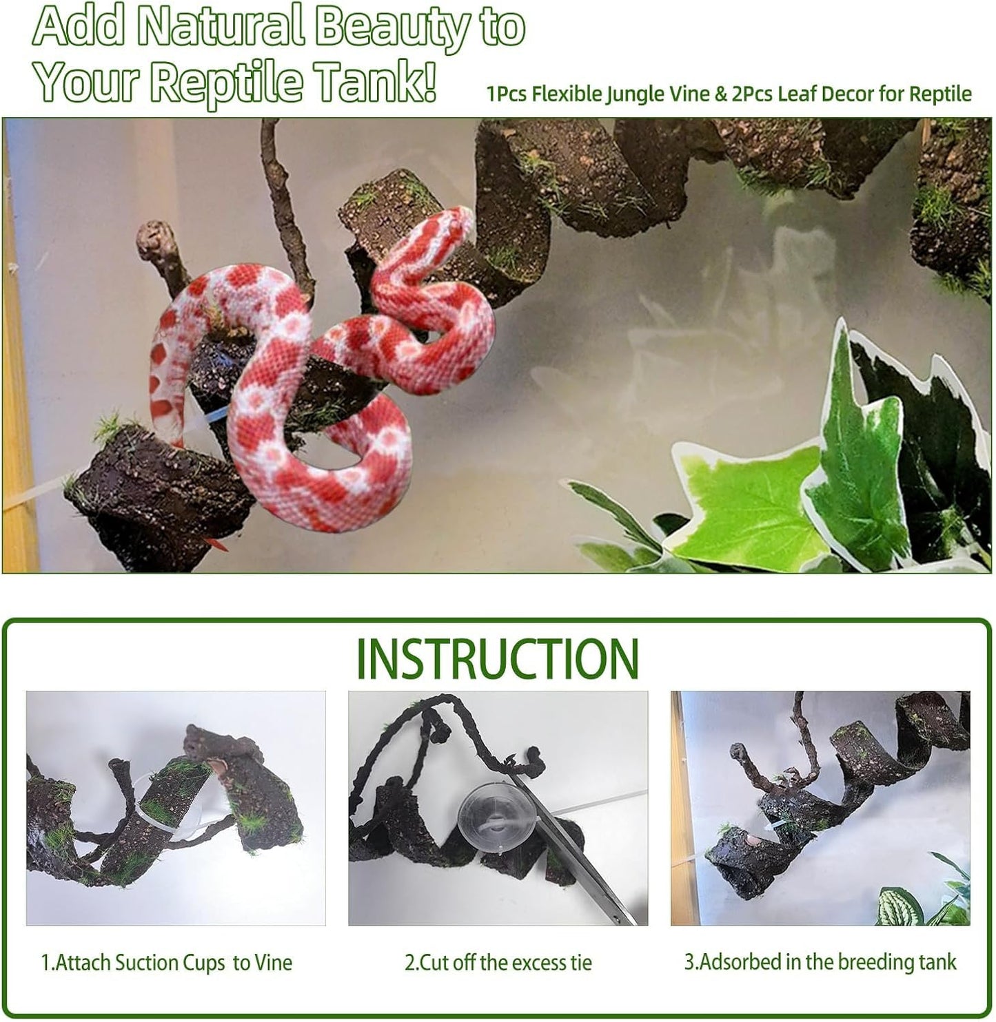 Reptile Jungle Vines Flexible Bend-A-Branch, 3.6Ft Reptile Climbing Branches, Chameleon Flexible Vine Decor,Terrarium Plants Decoration Accessories for Lizard Gecko Frog Snake