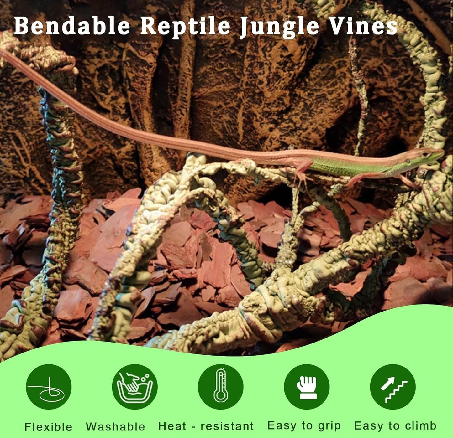 Reptile Jungle Vines Flexible Bend-A-Branch, 3.6Ft Reptile Climbing Branches, Chameleon Flexible Vine Decor,Terrarium Plants Decoration Accessories for Lizard Gecko Frog Snake