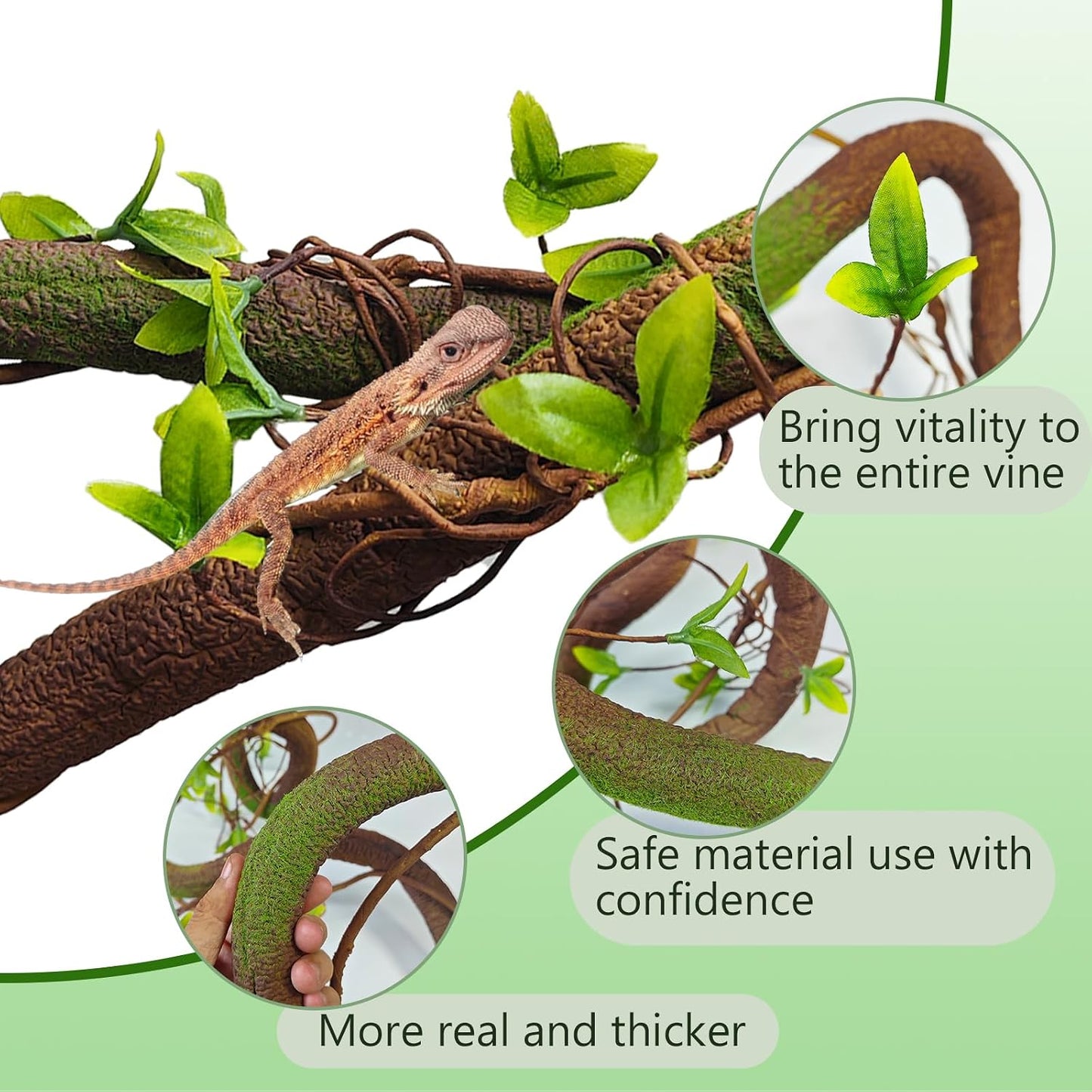Reptile Jungle Vines Flexible Bend-A-Branch, 3.6Ft Reptile Climbing Branches, Chameleon Flexible Vine Decor,Terrarium Plants Decoration Accessories for Lizard Gecko Frog Snake