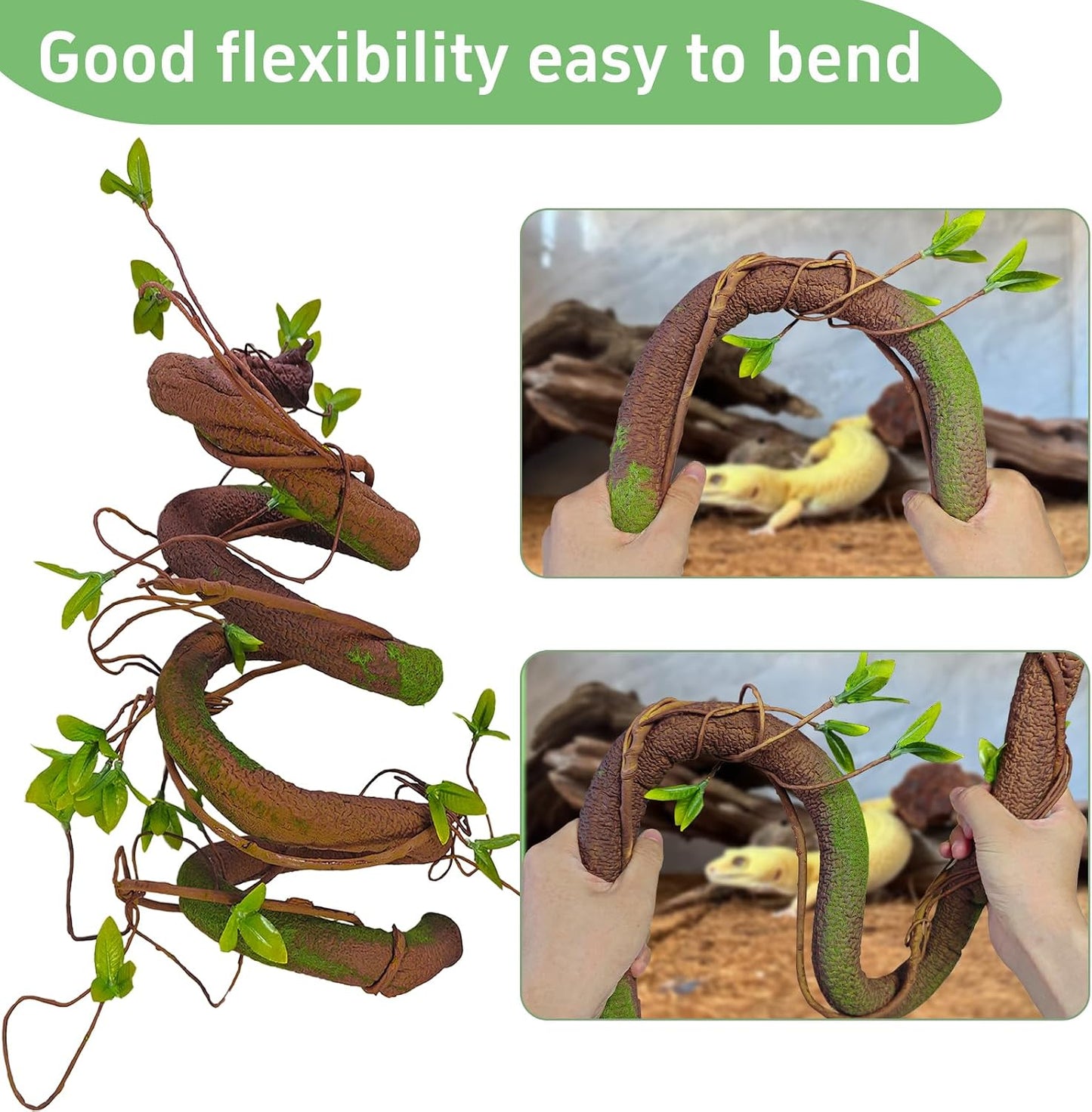 Reptile Jungle Vines Flexible Bend-A-Branch, 3.6Ft Reptile Climbing Branches, Chameleon Flexible Vine Decor,Terrarium Plants Decoration Accessories for Lizard Gecko Frog Snake