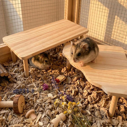 Hamster Platforms Wooden Ladder Bendy Bridge Fence Hidden Play House | Hamster Game Climbing Toy with Platform Decor Cage Accessories for Dwarf Syrian Mice Degus Gerbils Squirrel Small Pets